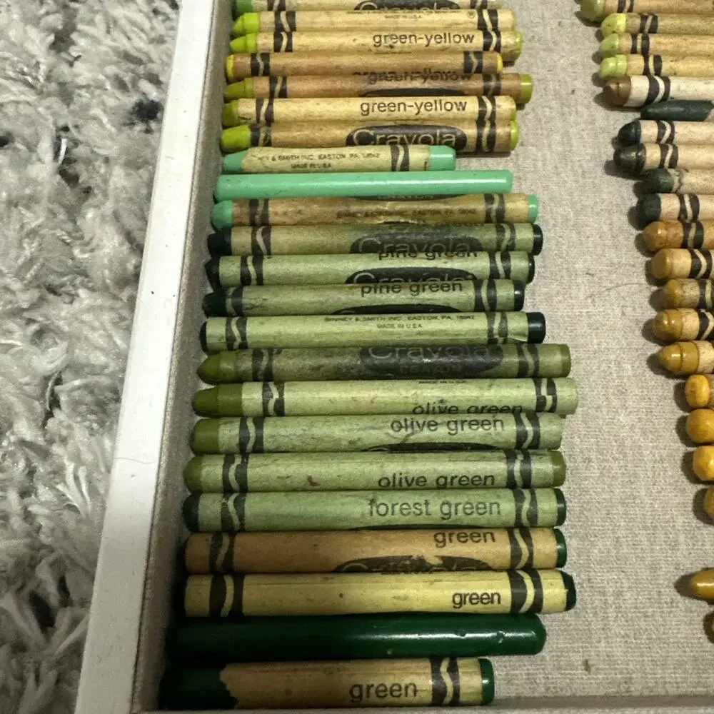 Vintage Binney Smith Crayola Crayons - Lot of 56 Greens And Yellows